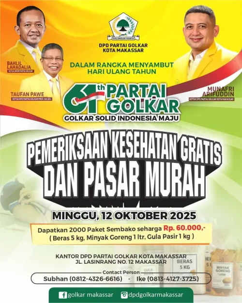 Peringati HUT ke-61, Golkar Makassar Gelar Pasar Murah dan Pemeriksaan Kesehatan Gratis
