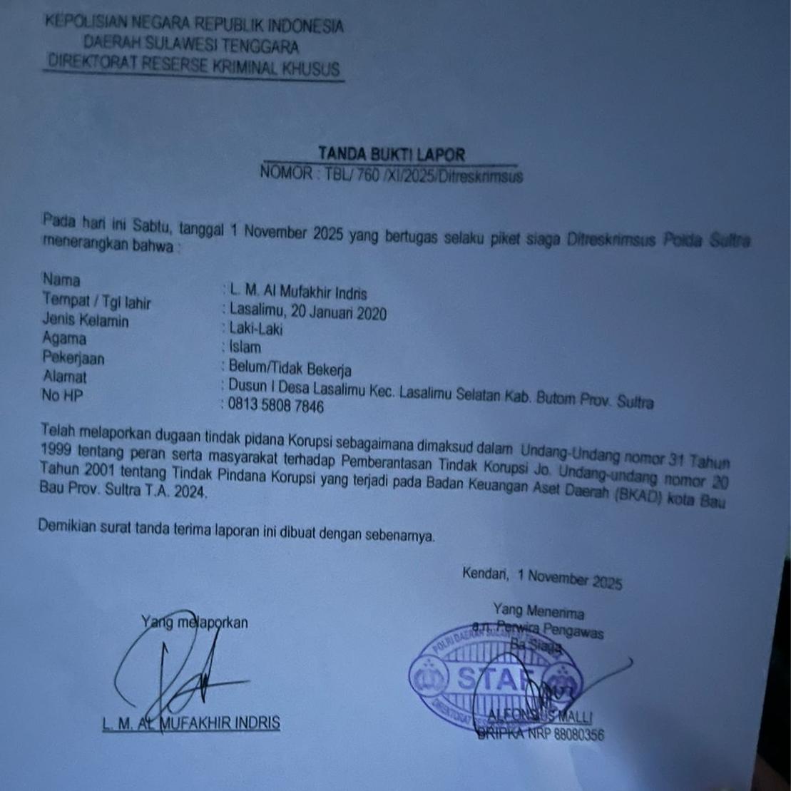 PUSAKa Sultra Laporkan Dugaan Manipulasi Laporan Keuangan Kota Baubau ke Polda